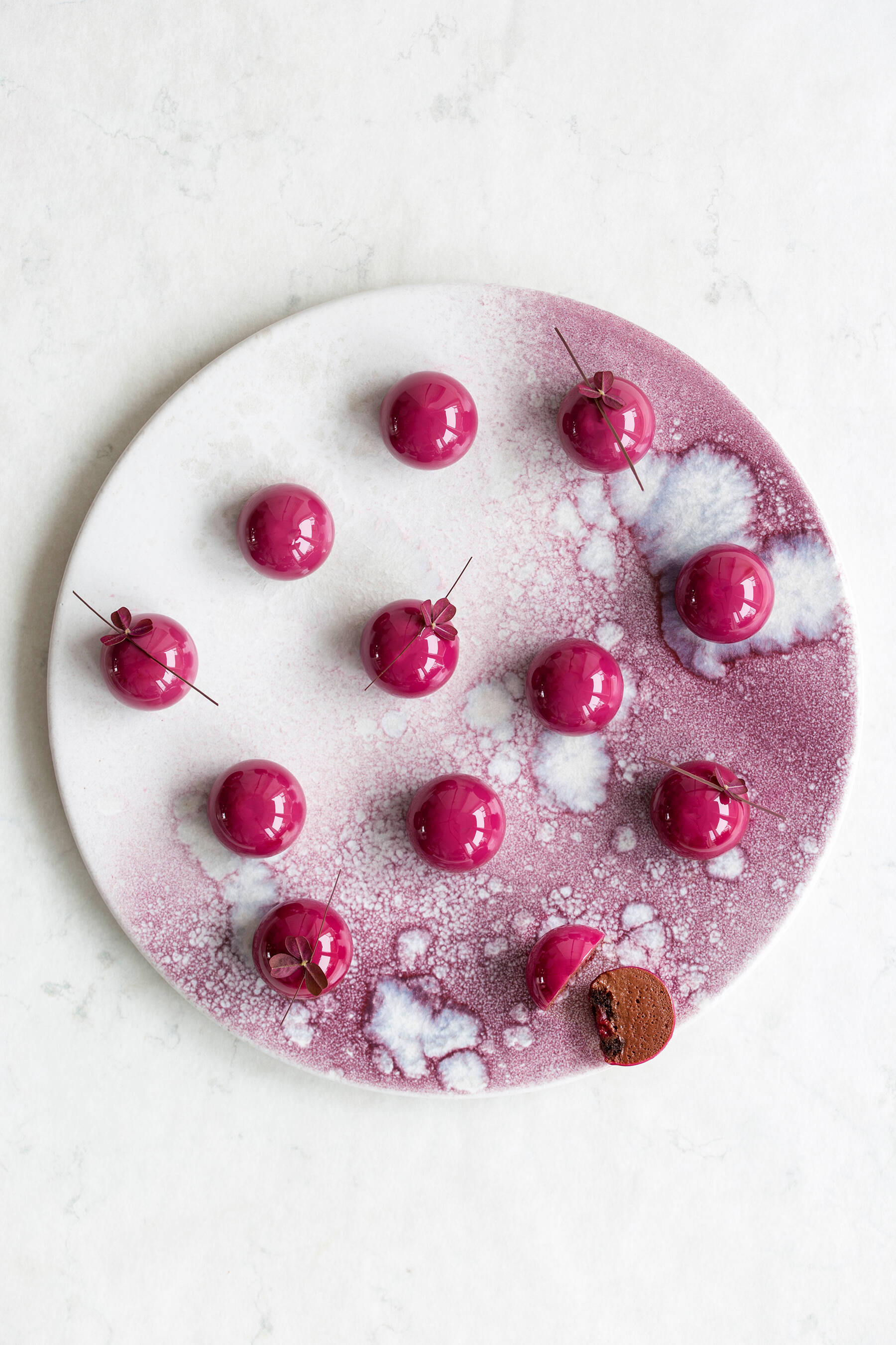 Petits fours with raspberry and dark chocolate